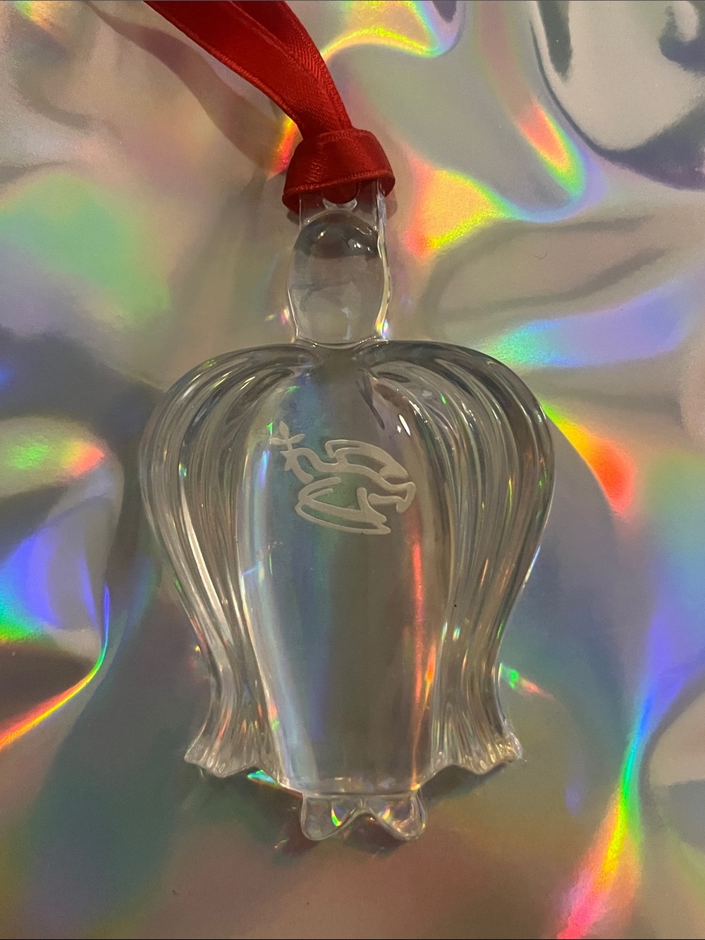 Orrefors Vintage Crystal Angel of Love Ornament with Red Ribbon  Sweden 283-
